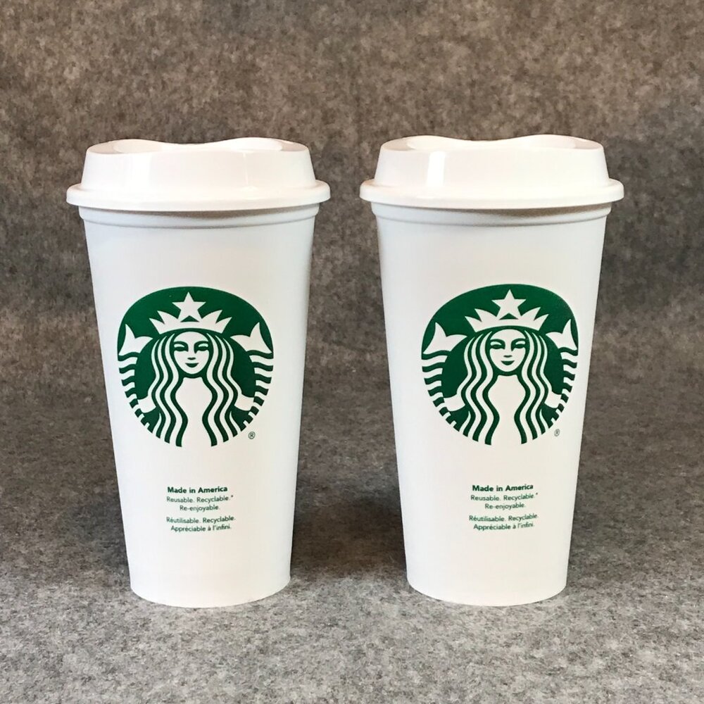STARBUCKS Reusable Grande 16 OZ Plastic White Coffee Tea Hot Cups Mugs - Picture 2 of 10